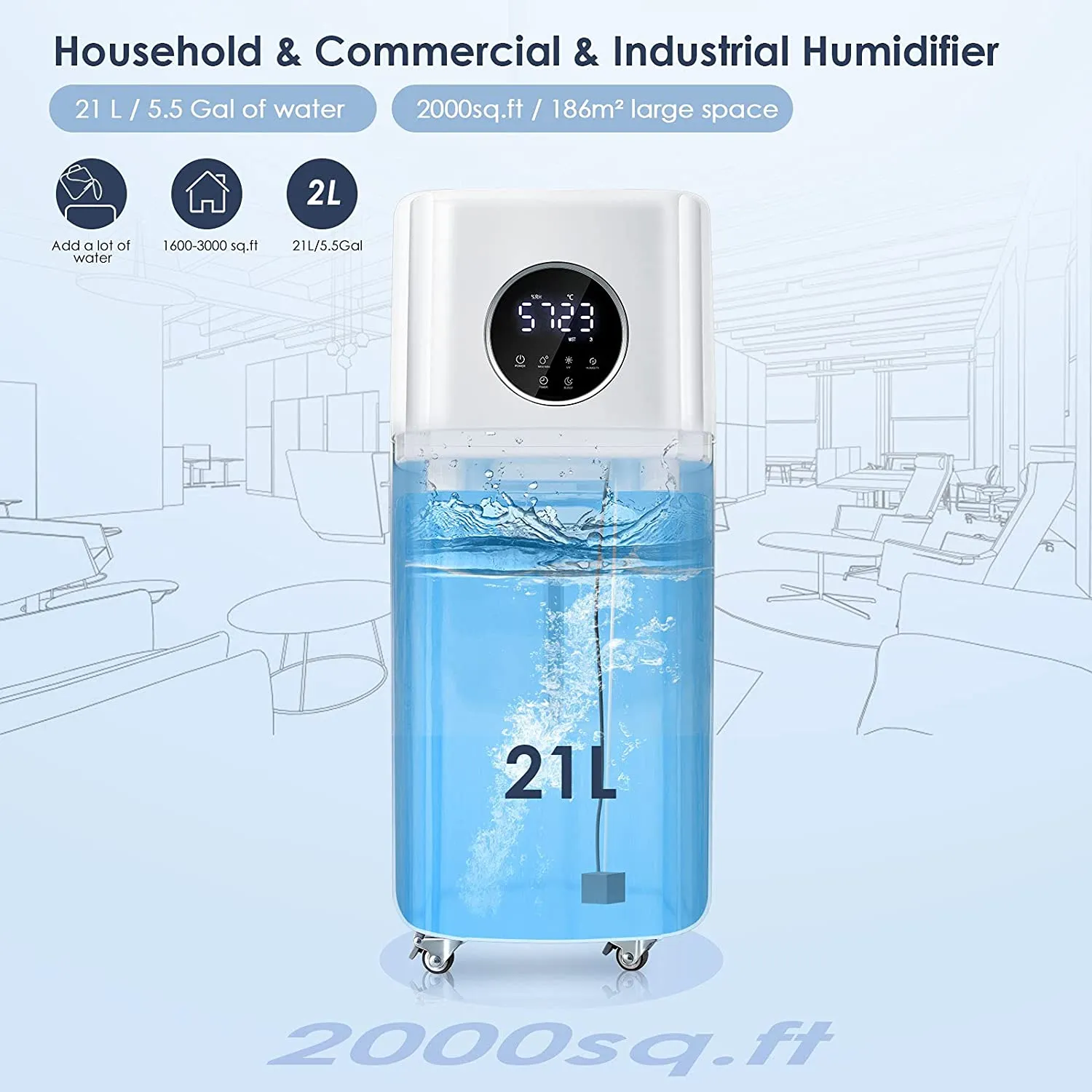 Large Room,5.5 Gal Whole House Humidifier for Home 2200 sq ft,