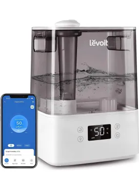 LEVOIT Humidifiers for Bedroom Large Room Home, (6L) Cool Mist Top Fill Essential Oil Diffuser for Baby & Plants, Smart App & Voice Control, Rapid Humidification & Auto Mode - Quiet Sleep Mode, Gray