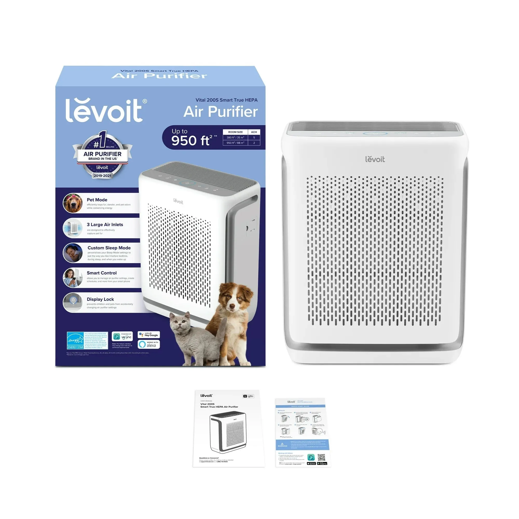 Levoit Vital 200S Smart True HEPA Air Purifier (White/Gray)