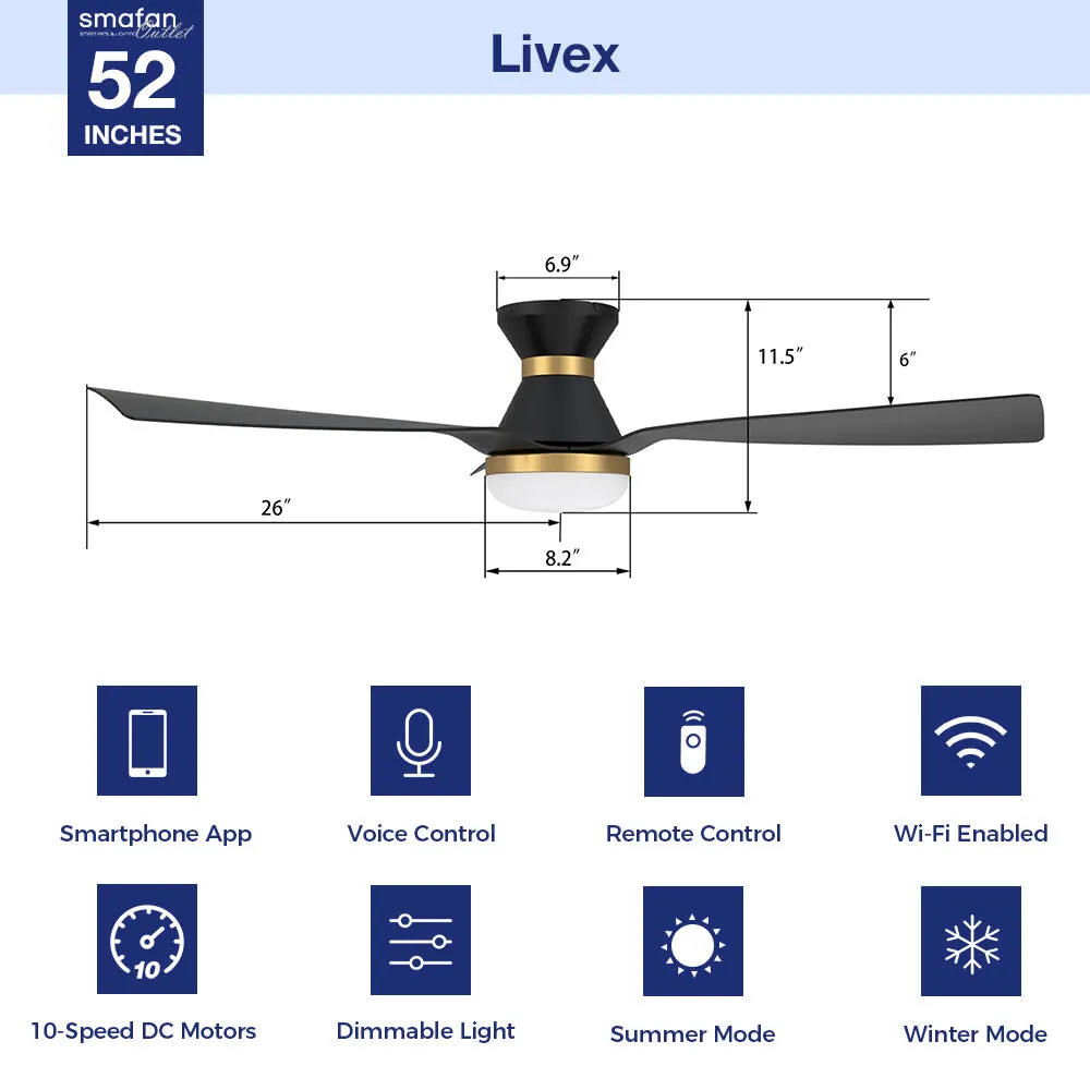 Livex Outdoor/Indoor Low Profile Smart Fan with LED light Remote 52“