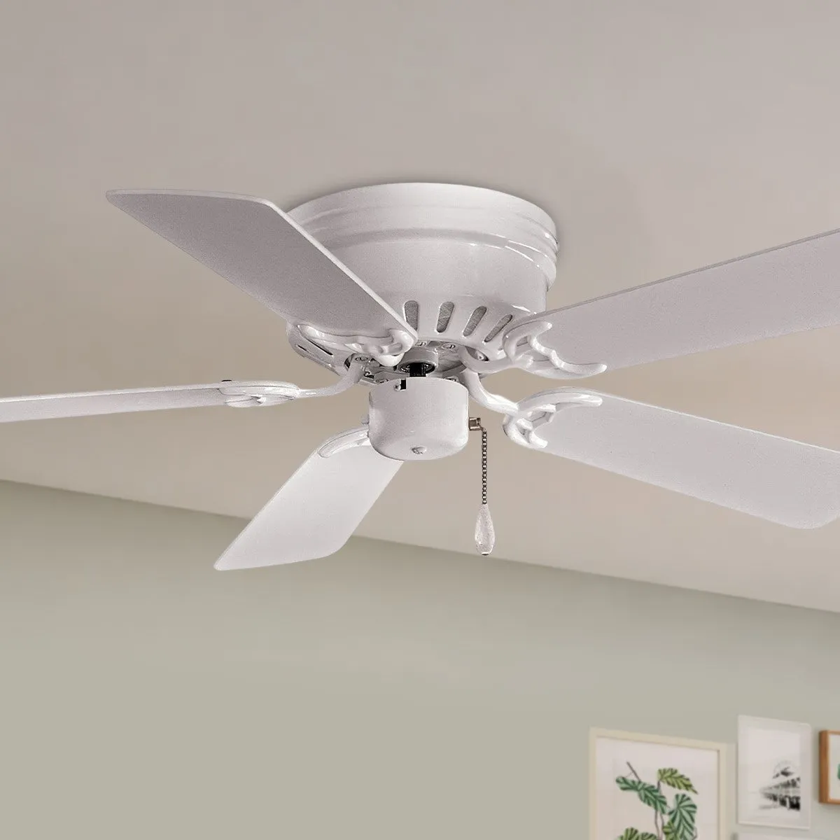 Mesa 42" White Flush Mount Ceiling Fan with Pull Chain