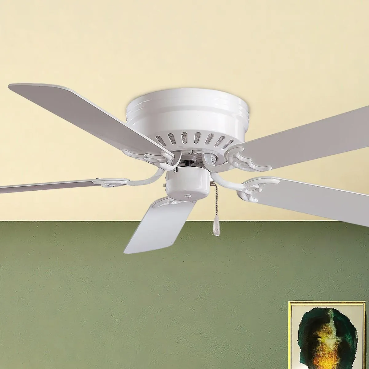 Mesa 52" White Flush Mount Ceiling Fan with Pull Chain
