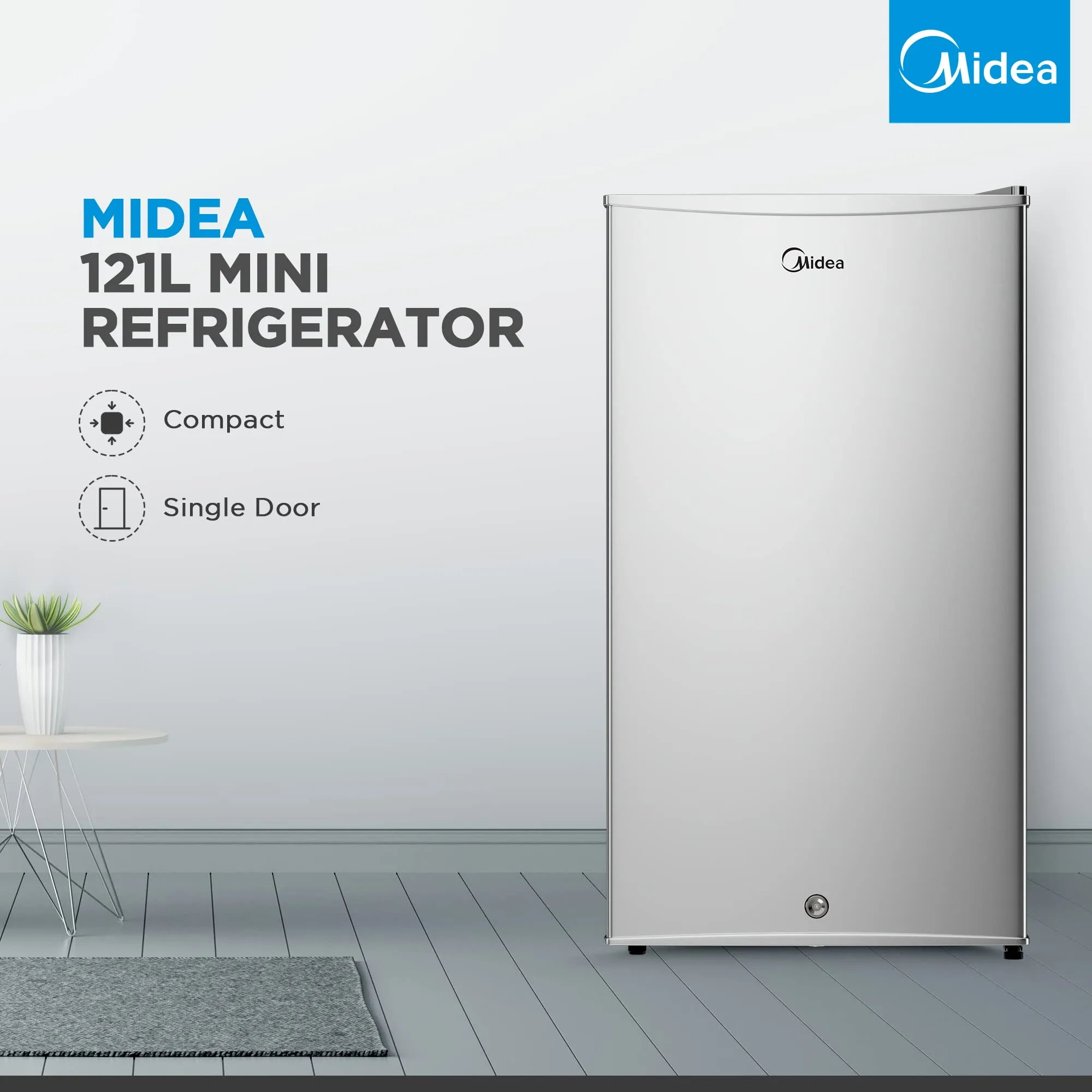 Midea 120L Single Door Refrigerator with Separate Chiller Compartment, 2L Bottle Holder, Adjustable Legs, 5 Year Compressor Warranty, Mini Fridge for Kitchen, Bedroom, Office & Bar, MDRD133FGE