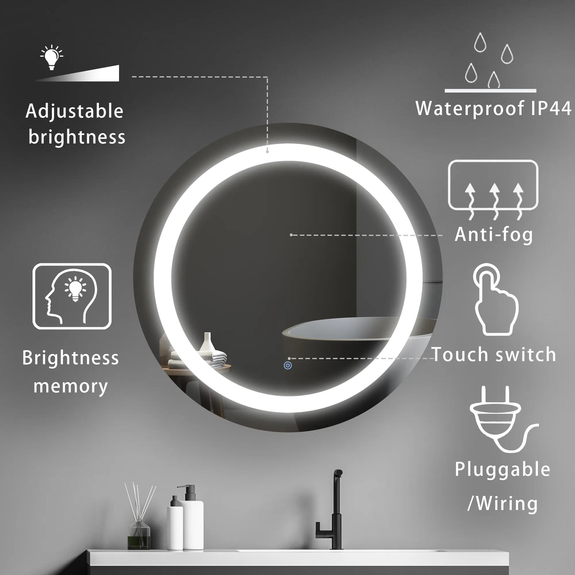 MIRPLUS 30'' Round LED Bathroom Mirror inner glow