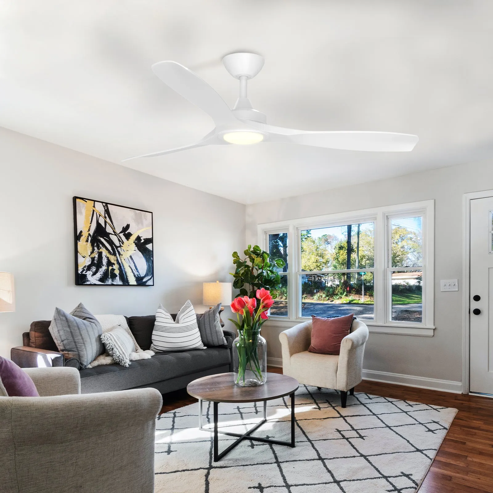 Monterey 52 Inch Modern Ceiling Fan with LED Light Kit Tri-color and Remote Control Matt White