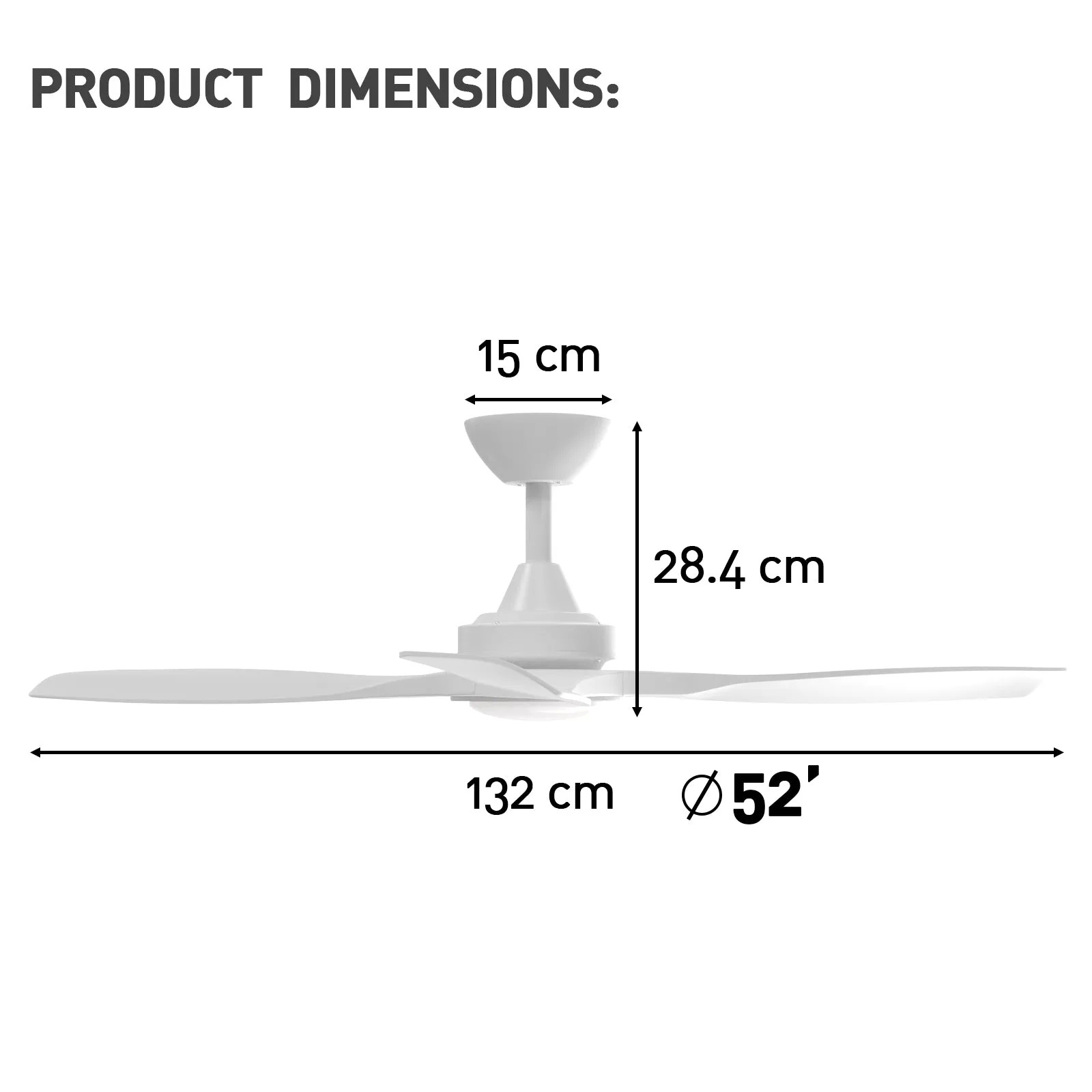 Monterey 52 Inch Modern Ceiling Fan with LED Light Kit Tri-color and Remote Control Matt White