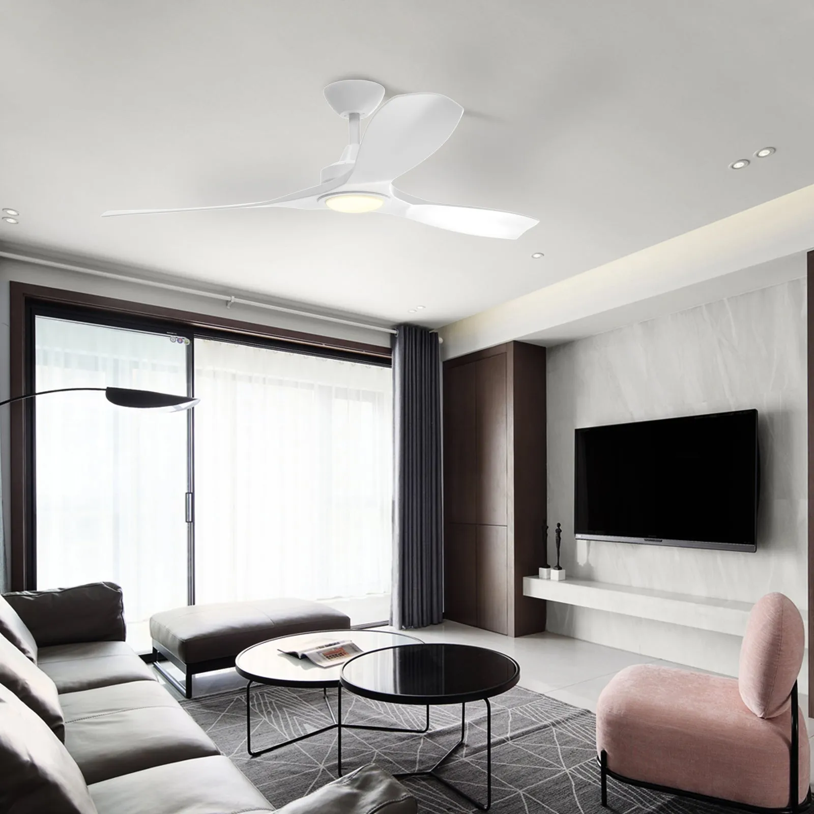 Monterey 52 Inch Modern Ceiling Fan with LED Light Kit Tri-color and Remote Control Matt White