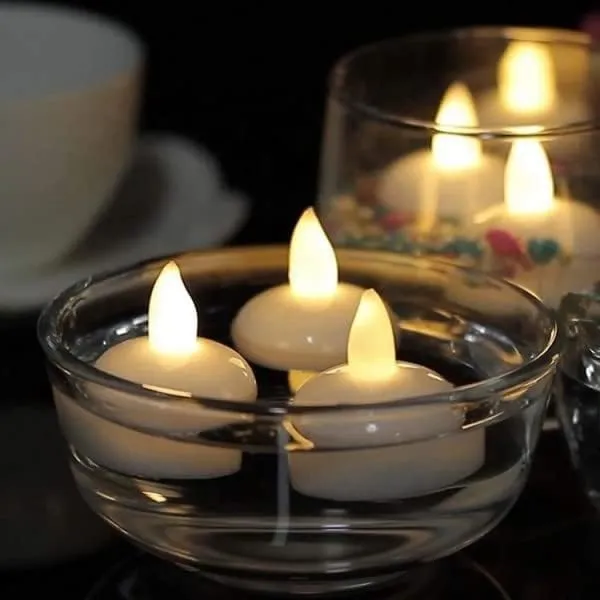 MRQUEE Chiya Water Sensor Artificial Floating Light Diya Water Activated Tea Lights, Waterproof Flameless Tea Lights, athtub Wedding Decoration Pack 12