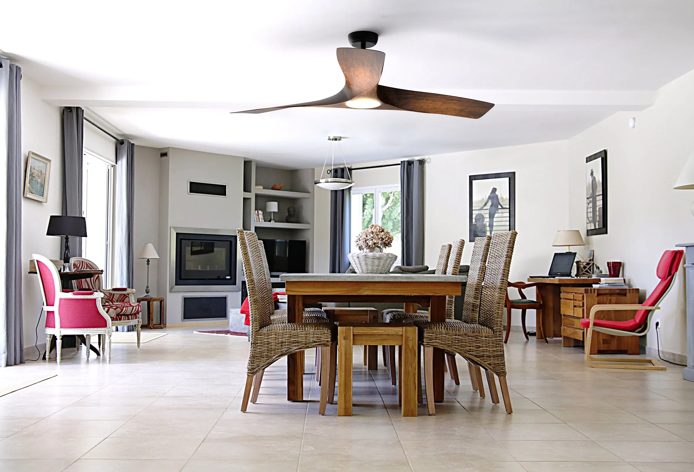NEWCASTLE 158cm / 62 inch 3 Blade DC Modern Ceiling Fan Walnut in Hand Painted LED Light kit 4000K
