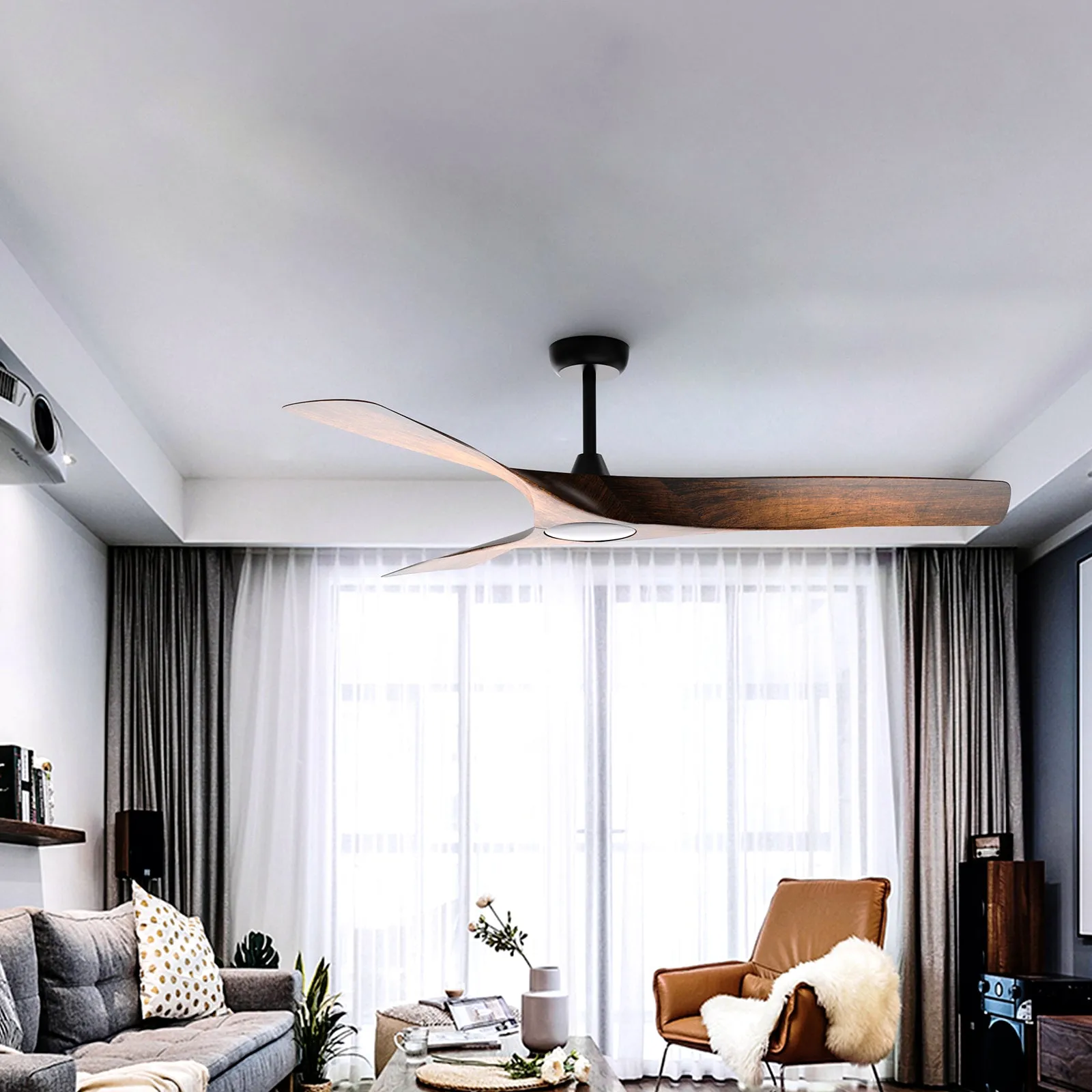 NEWCASTLE 158cm / 62 inch 3 Blade DC Modern Ceiling Fan Walnut in Hand Painted LED Light kit 4000K