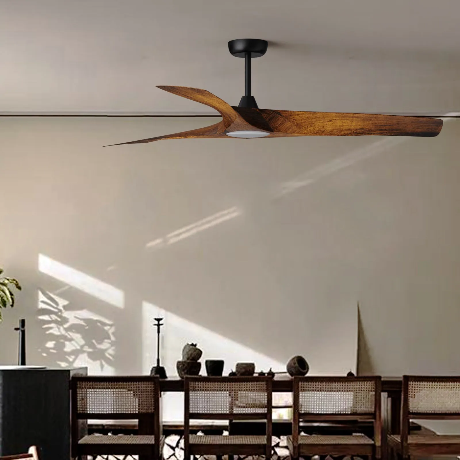 NEWCASTLE 158cm / 62 inch 3 Blade DC Modern Ceiling Fan Walnut in Hand Painted LED Light kit 4000K