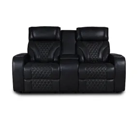 Nexus Loveseat w/ Console - Power Reclining w/ Power Headrests - Black Leather