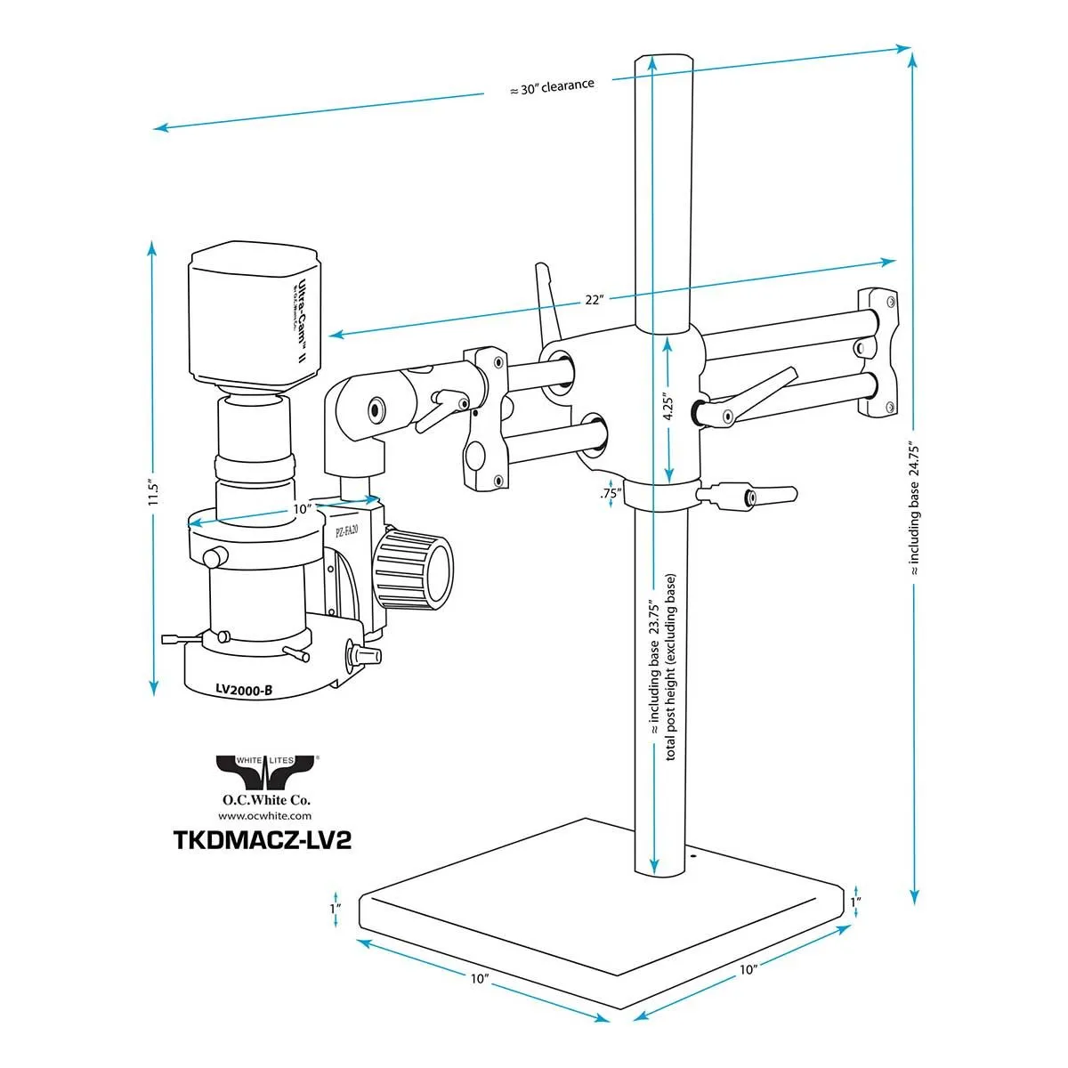 OC White TKMACZ-AF-D MacroZoom AF  Intelligent Auto Focus HD Video Inspection System with Dual Boom Stand, 22" LCD Monitor & Fiberoptic Dual Gooseneck Ring Light