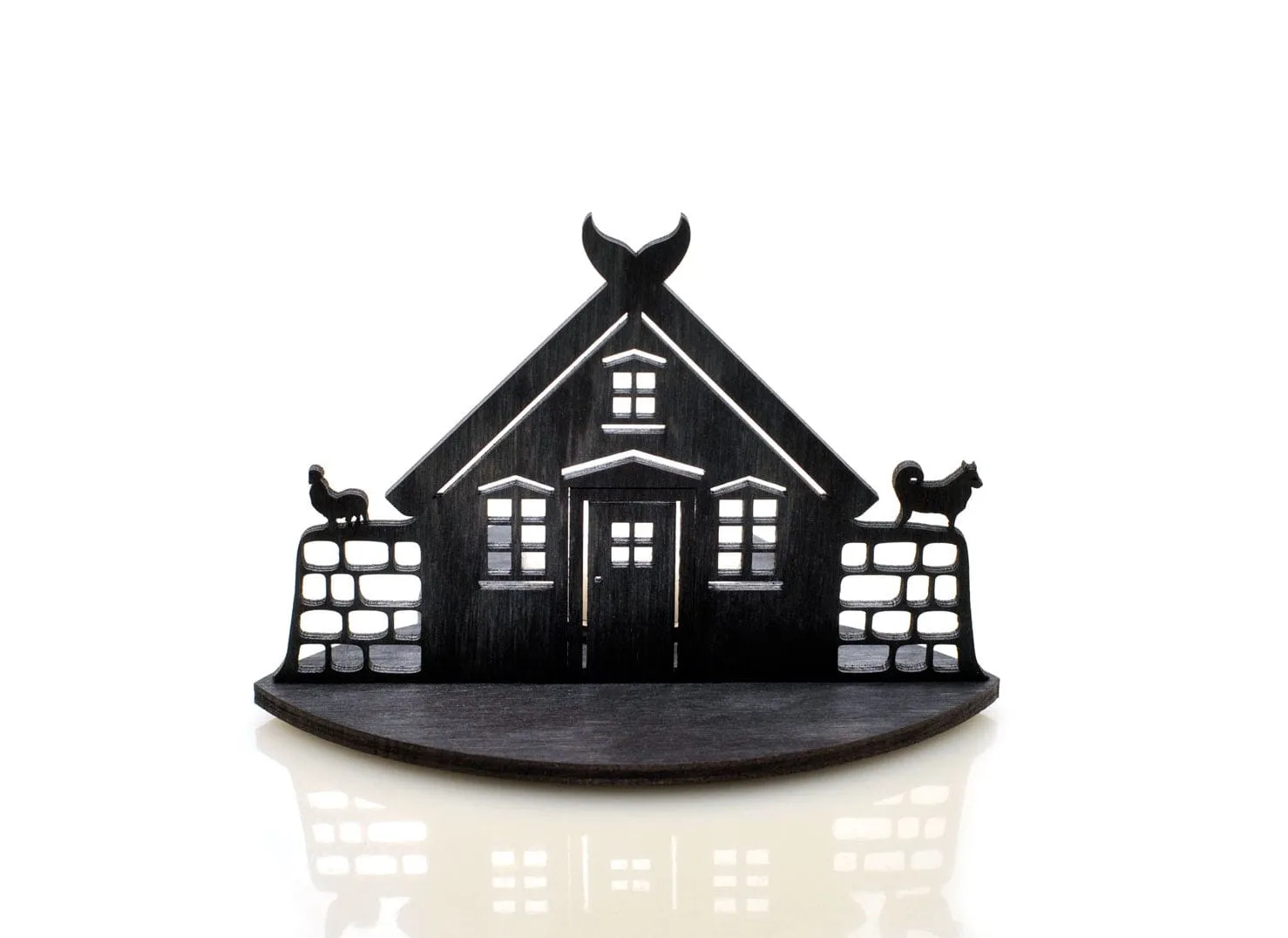 Old Icelandic Farmhouse Shaped Plywood Candle Holder Laser Cut