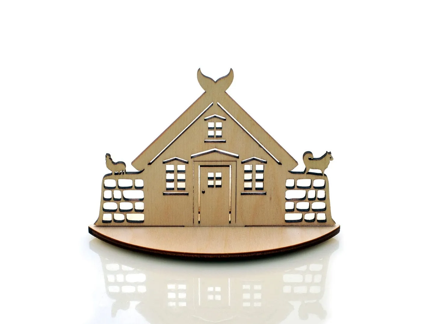 Old Icelandic Farmhouse Shaped Plywood Candle Holder Laser Cut