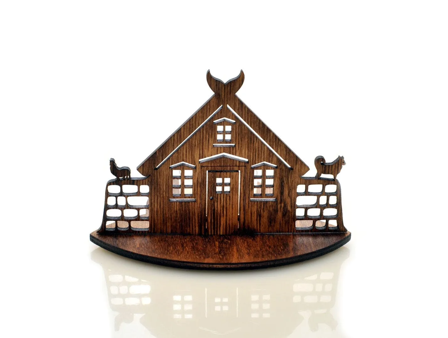 Old Icelandic Farmhouse Shaped Plywood Candle Holder Laser Cut