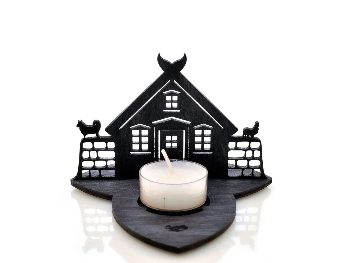 Old Icelandic Farmhouse Shaped Plywood Candle Holder Laser Cut