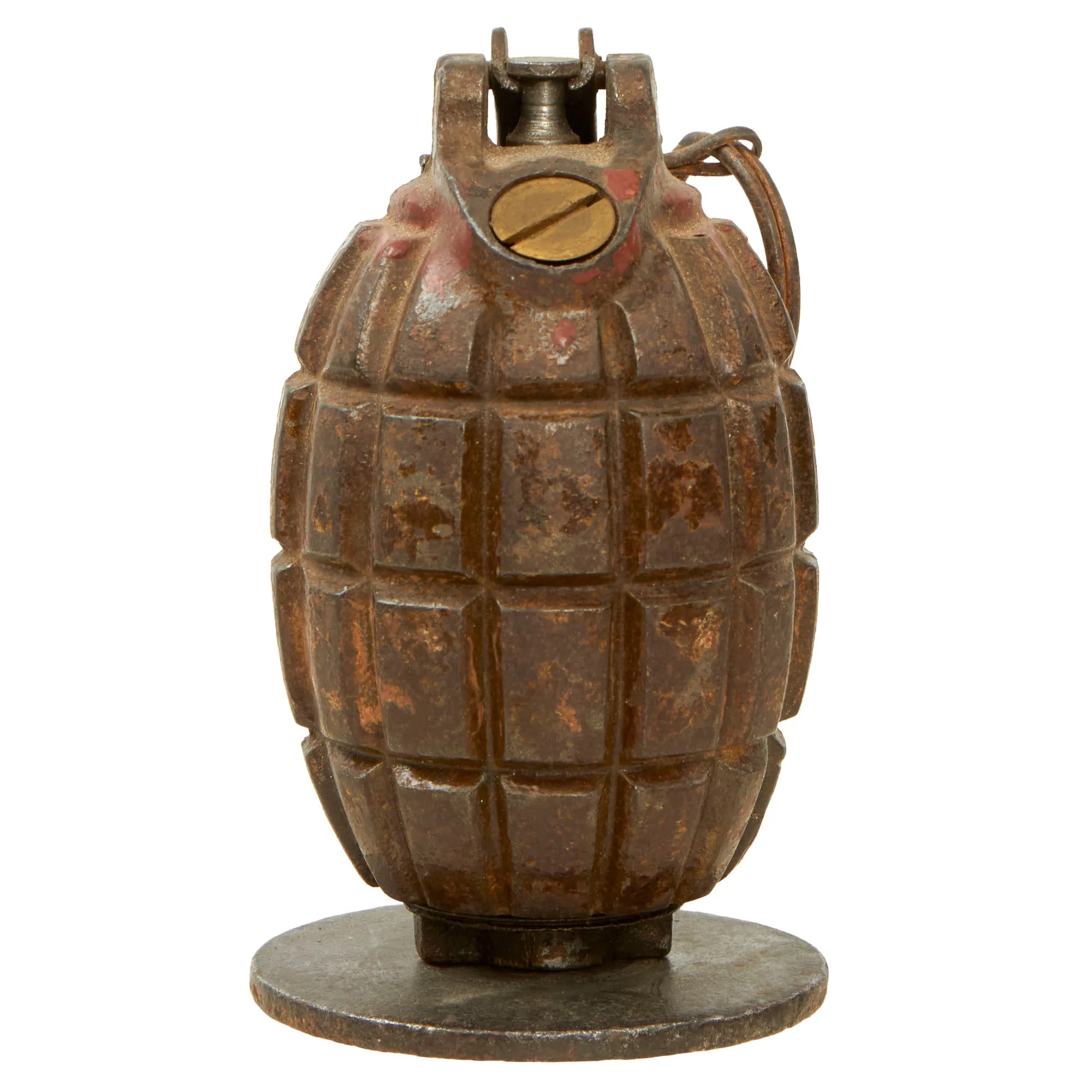 Original British WWI Inert Mills Bomb No. 23 MKII With Cup Discharger Plate - Both Dated 1917