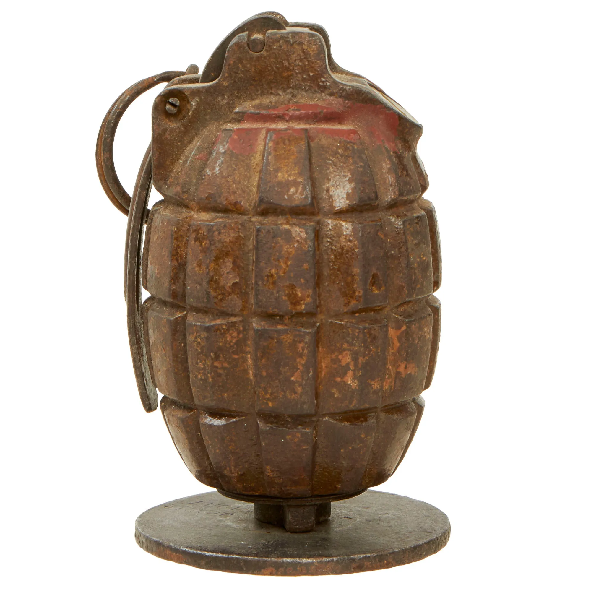 Original British WWI Inert Mills Bomb No. 23 MKII With Cup Discharger Plate - Both Dated 1917