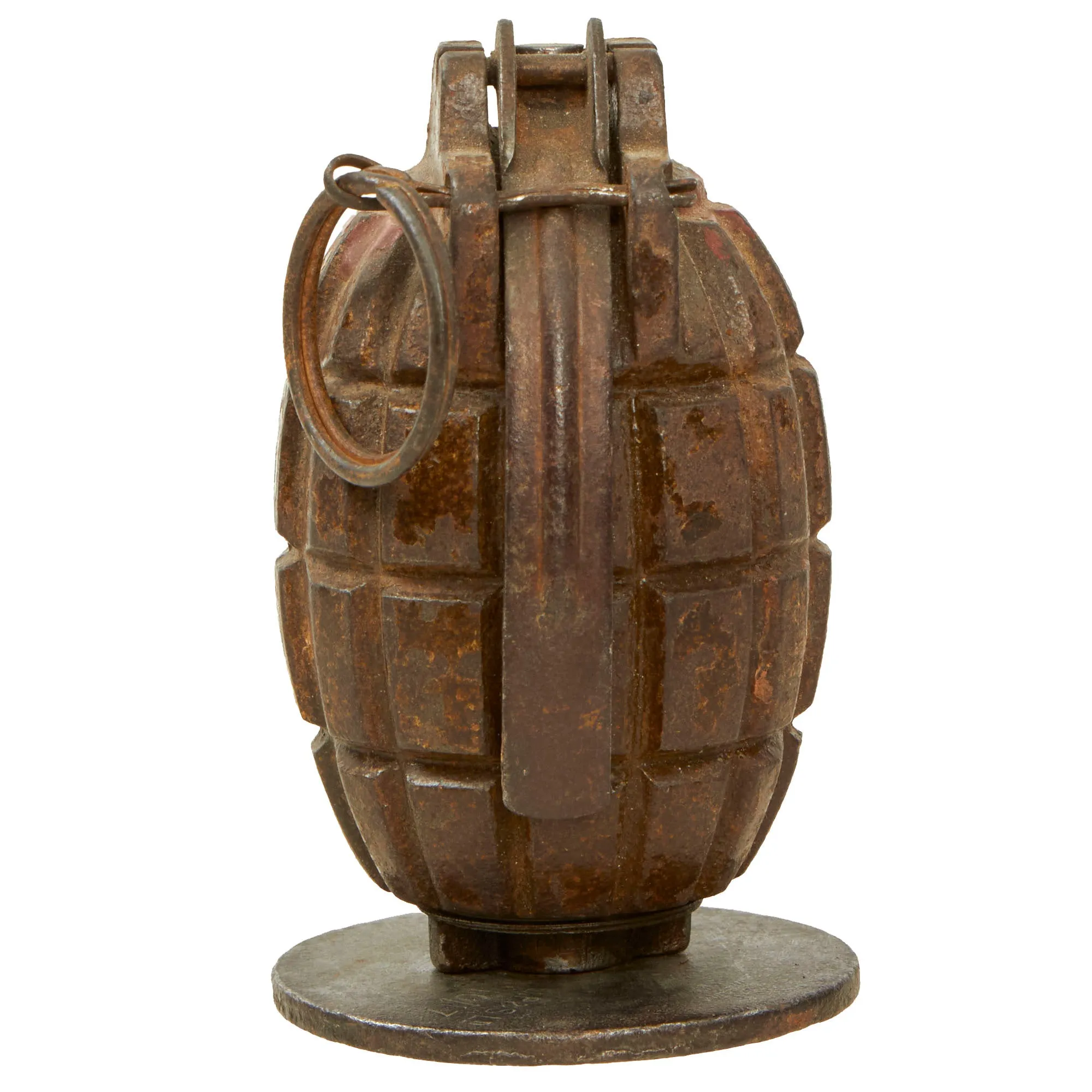 Original British WWI Inert Mills Bomb No. 23 MKII With Cup Discharger Plate - Both Dated 1917