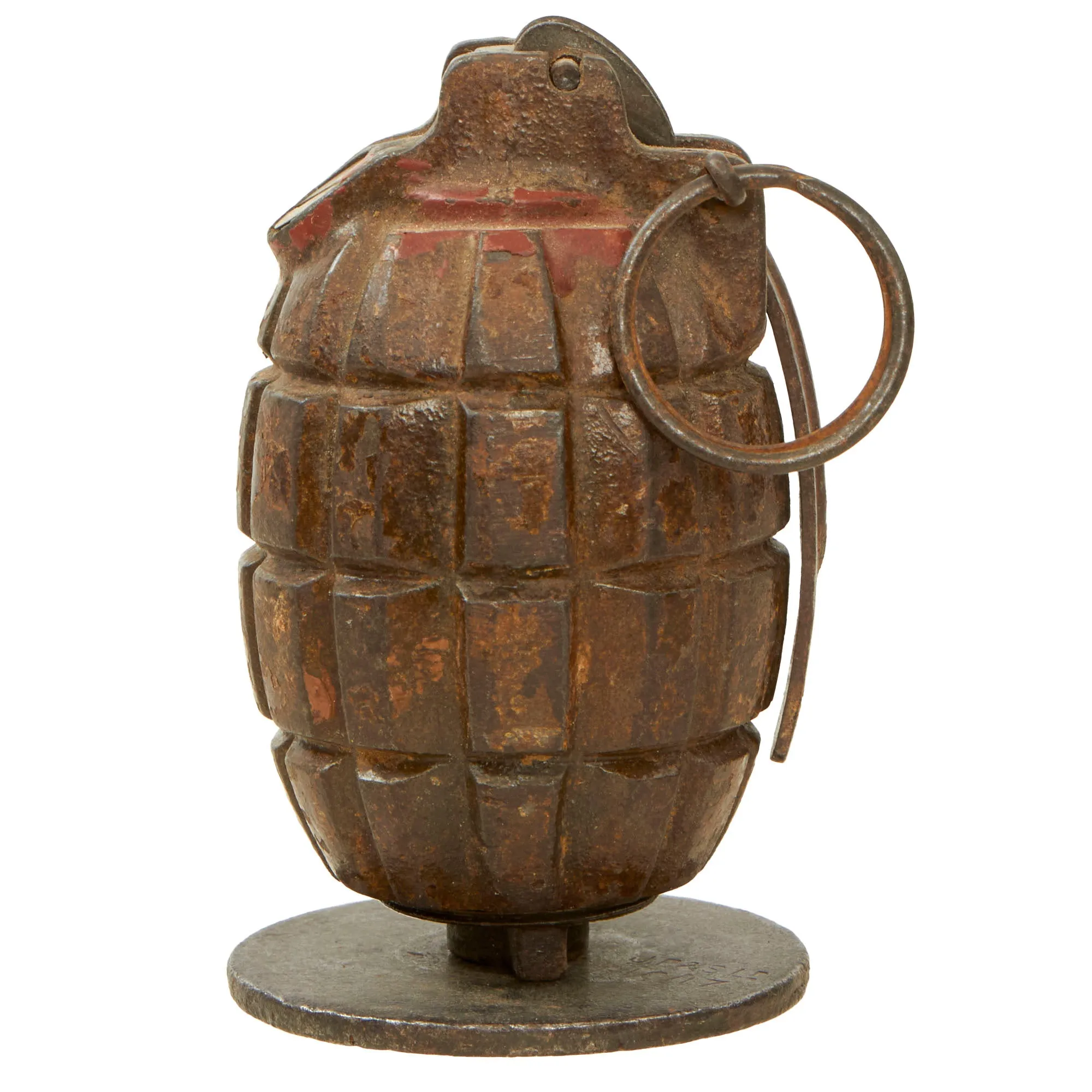 Original British WWI Inert Mills Bomb No. 23 MKII With Cup Discharger Plate - Both Dated 1917