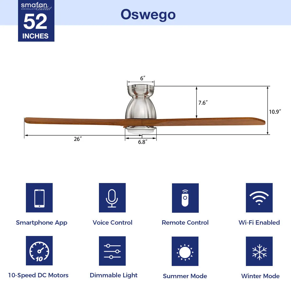 Oswego Smart Low Profile Outdoor/indoor Fan with LED Light Remote 52”