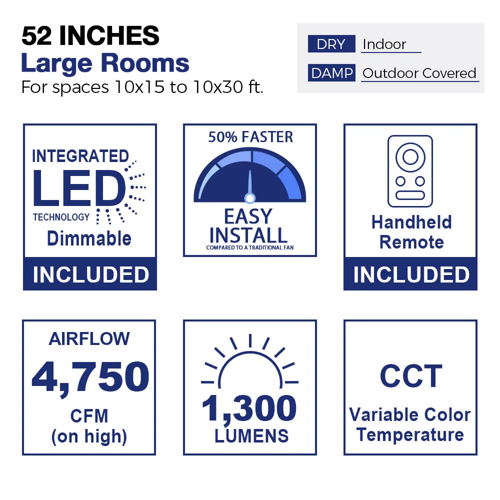 Oswego Smart Low Profile Outdoor/indoor Fan with LED Light Remote 52”