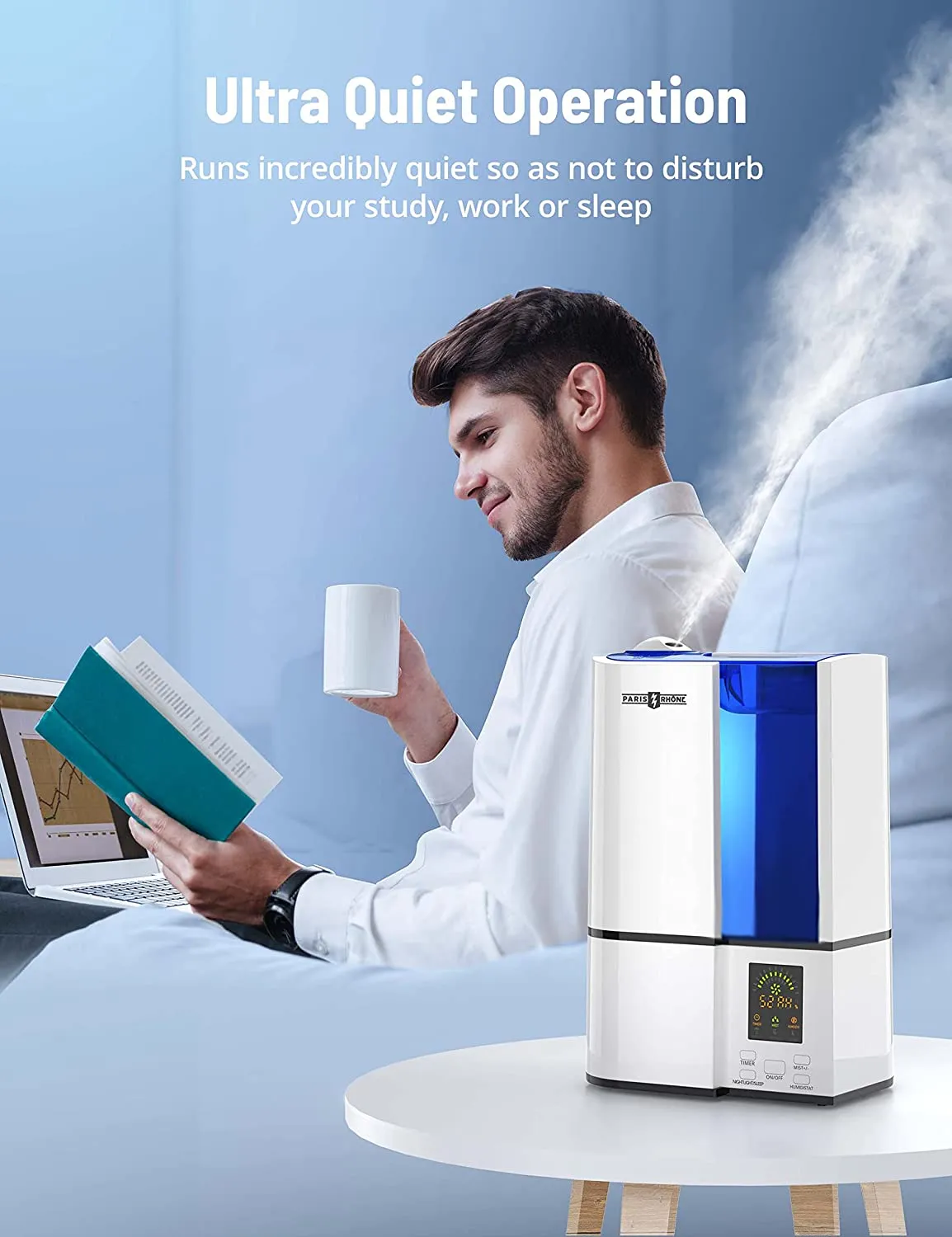 Paris Rhône 4L Cool Mist Humidifier with Humidistat LED Display For Bedroom