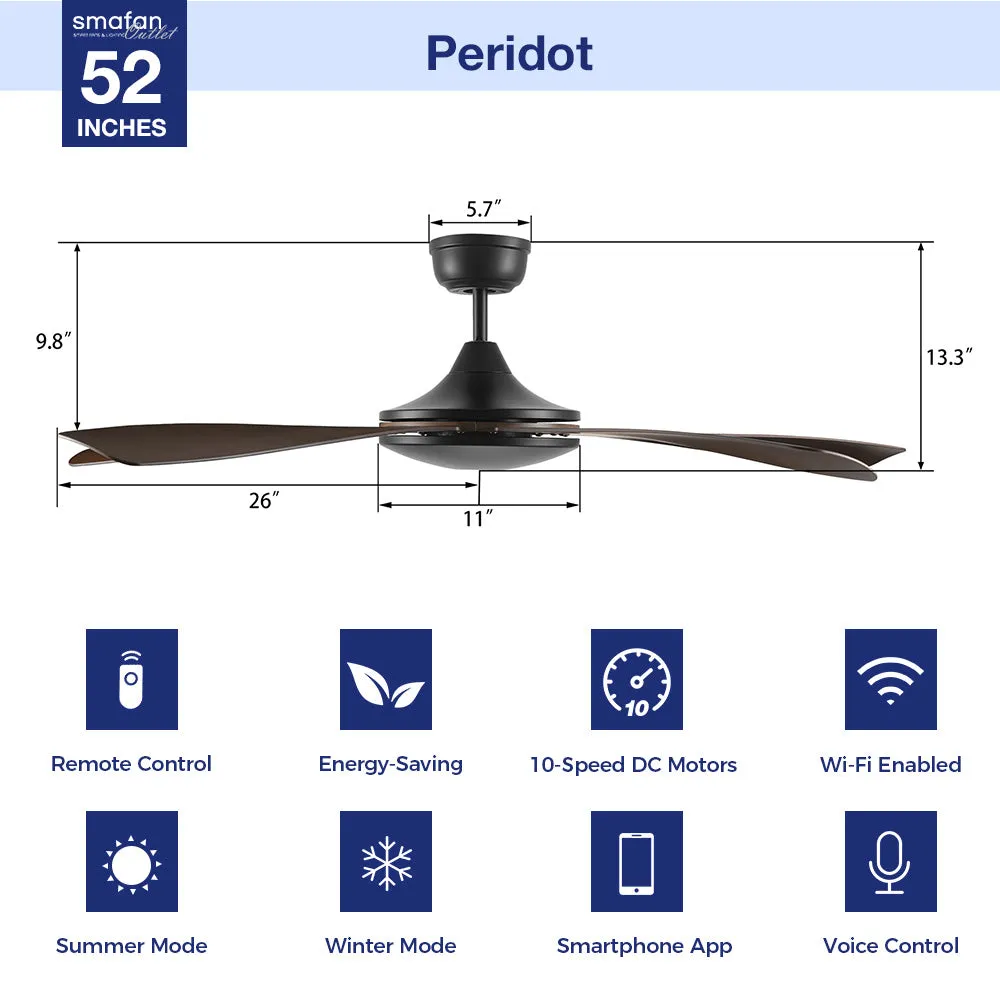 Peridot 52 inch Smart Ceiling Fan with Remote Wifi Enabled(NO LED)