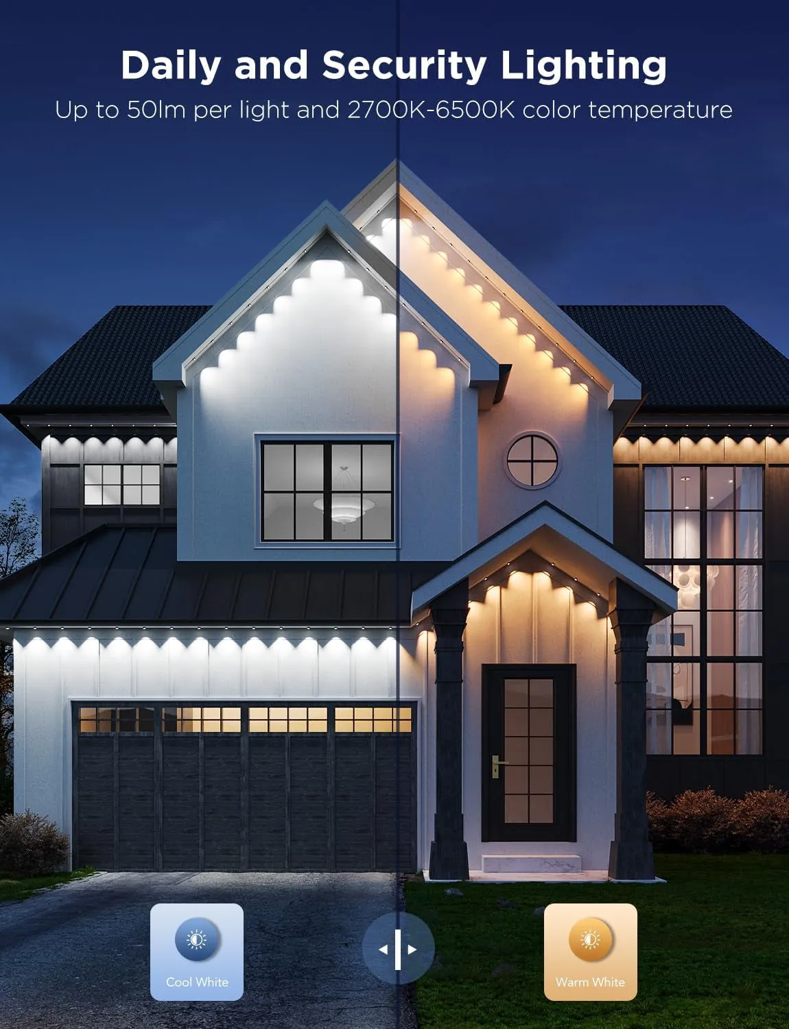 Permanent Outdoor Lights Pro, 150Ft with 90 RGBIC LED Lights for Daily and Accent Lighting, 75 Scene Modes for Halloween, IP67 Waterproof, Works with Alexa, Google Assistant, Matter, White
