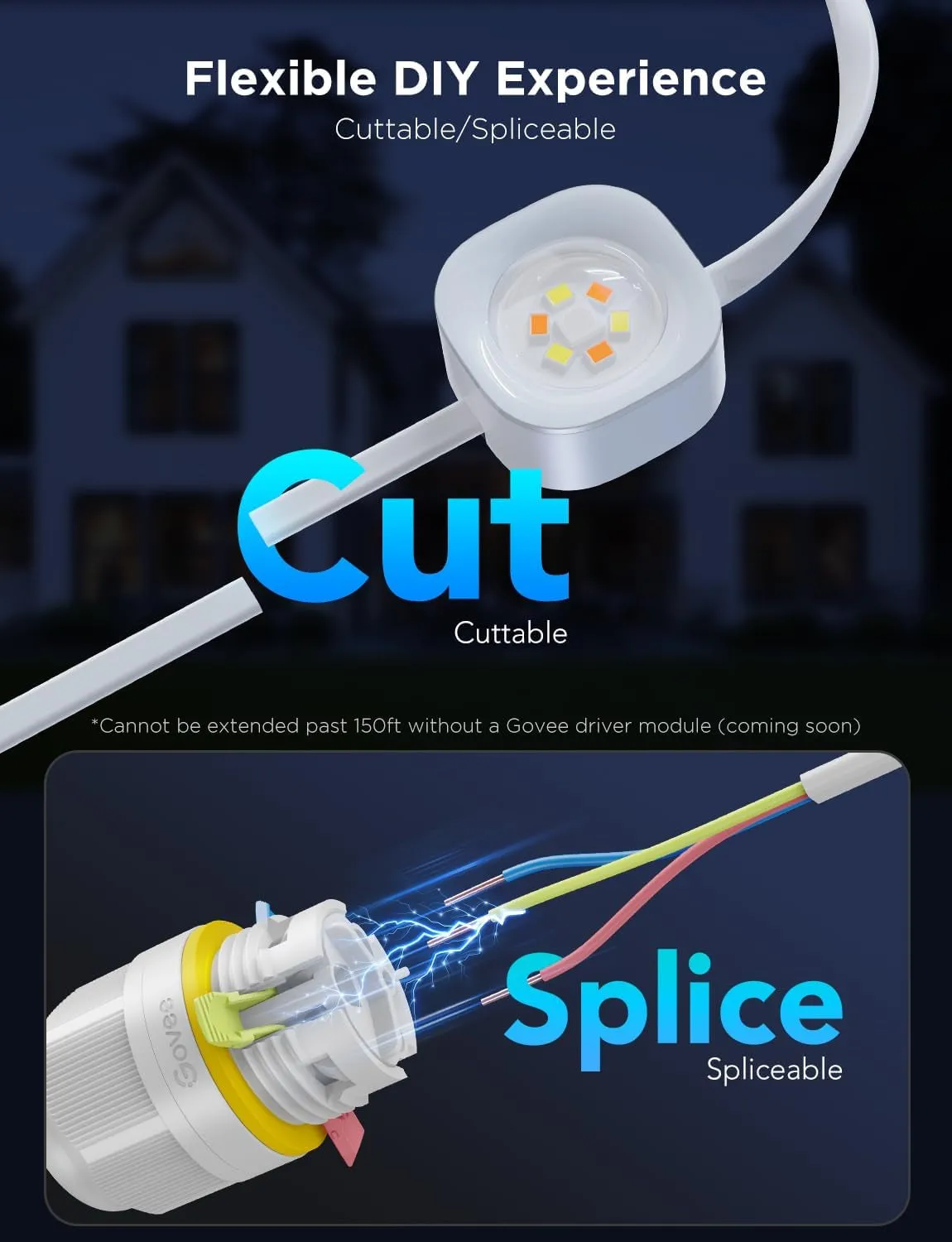 Permanent Outdoor Lights Pro, 150Ft with 90 RGBIC LED Lights for Daily and Accent Lighting, 75 Scene Modes for Halloween, IP67 Waterproof, Works with Alexa, Google Assistant, Matter, White