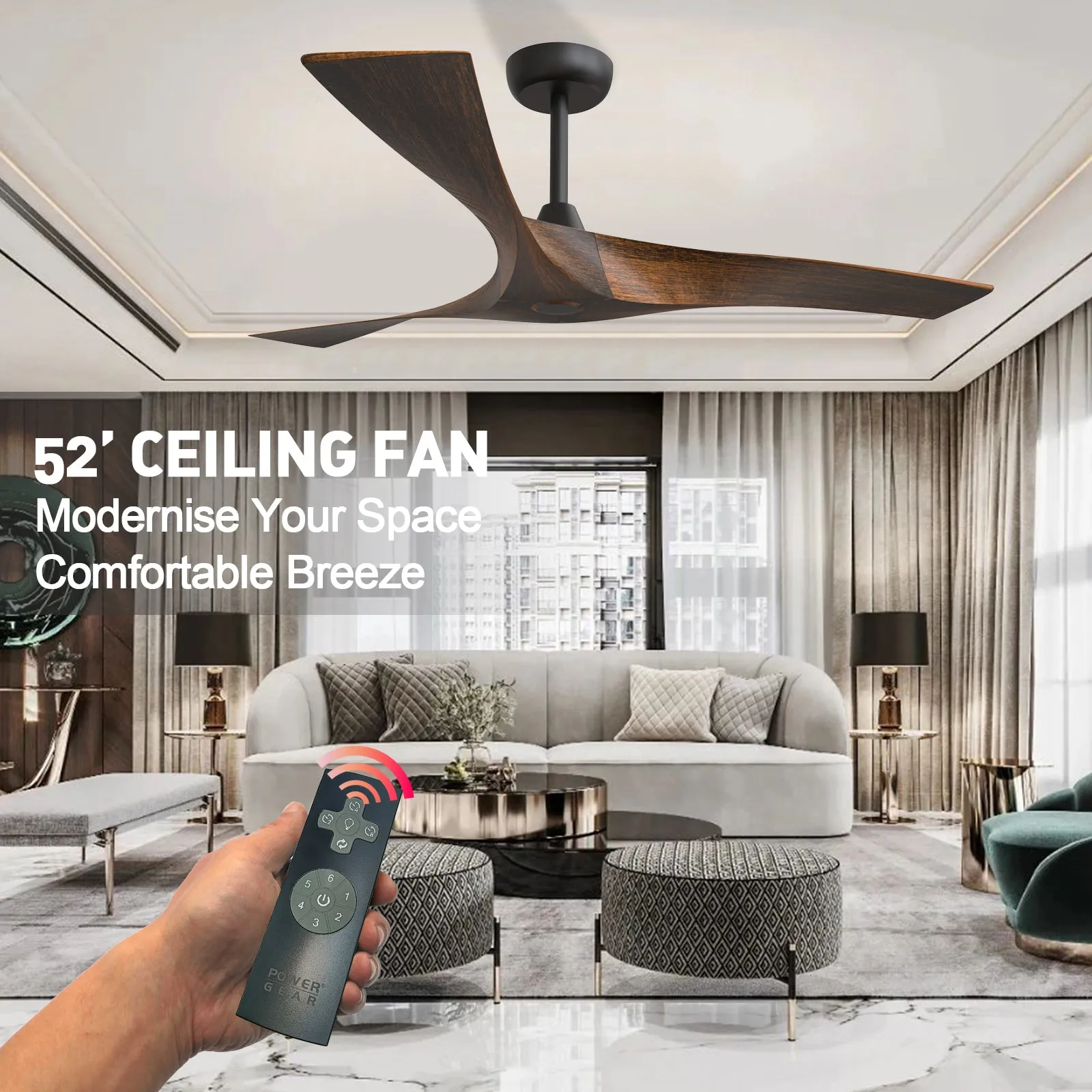 PERTH 132cm / 52 inch 3 Blade DC Modern Ceiling Fan Walnut in Hand Painted