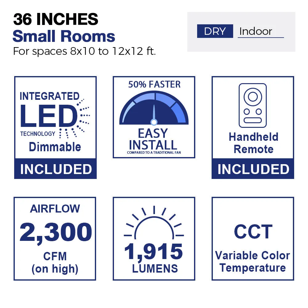 Prescott Low Profile Smart Fan with LED light and Remote 36 Inch