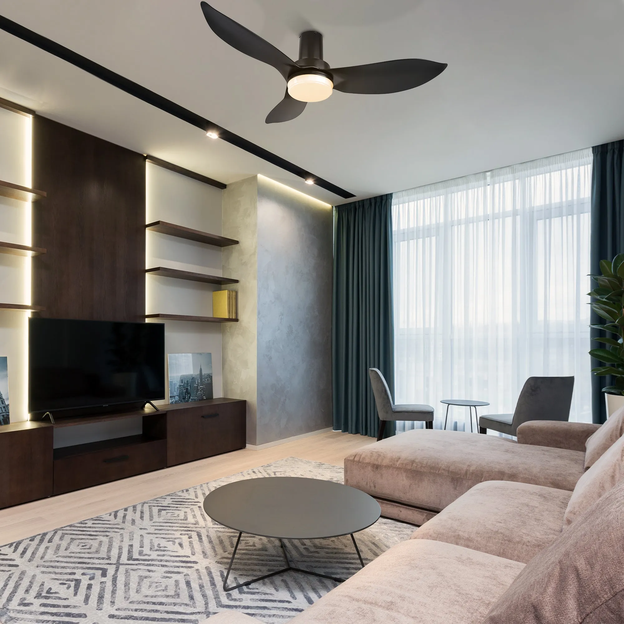 Prescott Low Profile Smart Fan with LED light and Remote 45 Inch