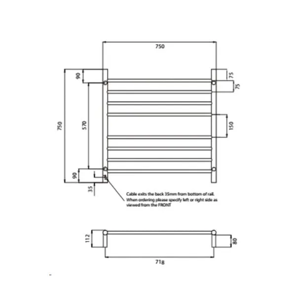 Radiant Round 8 Bar Heated Rail 750mmx750mm Matte Black