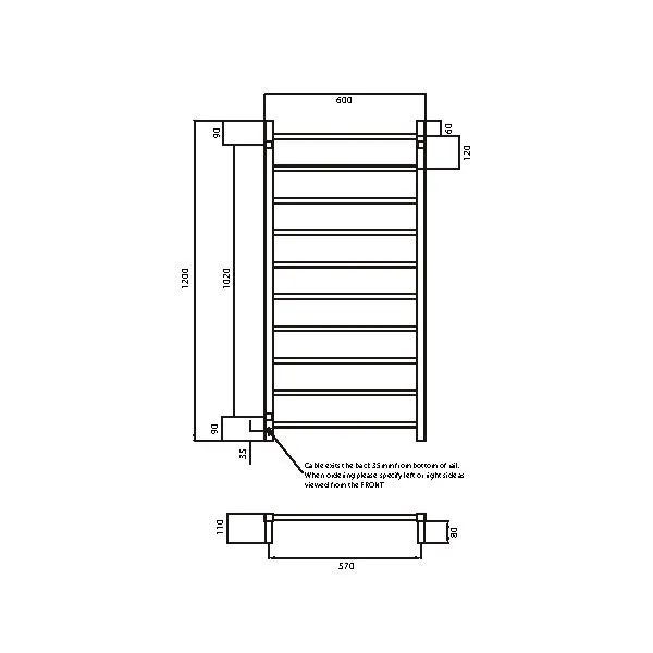Radiant Square 10 Bar Heated Rail 600mmx1200mm Polished Stainless Steel