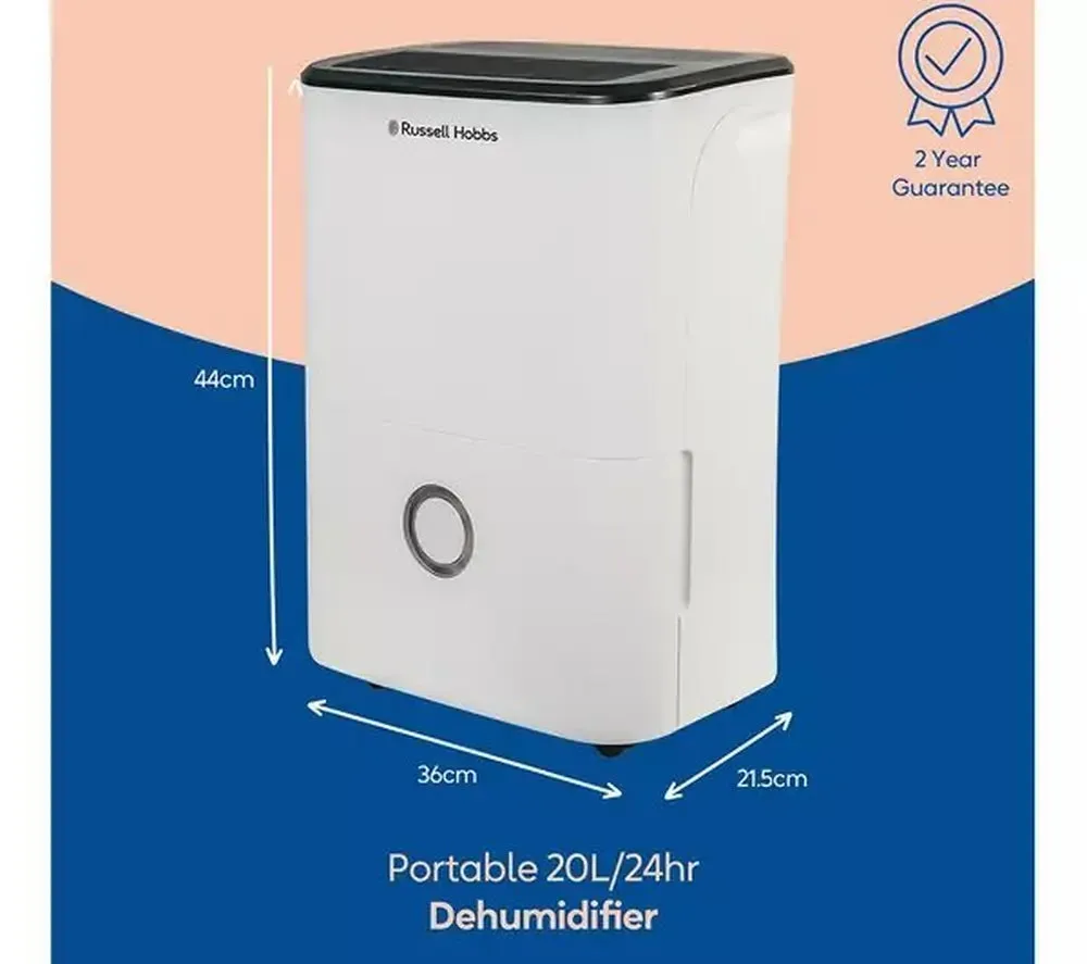 Russell Hobbs RHDH2002 20 Litre Dehumidifier With 3 Litre Water Tank, White