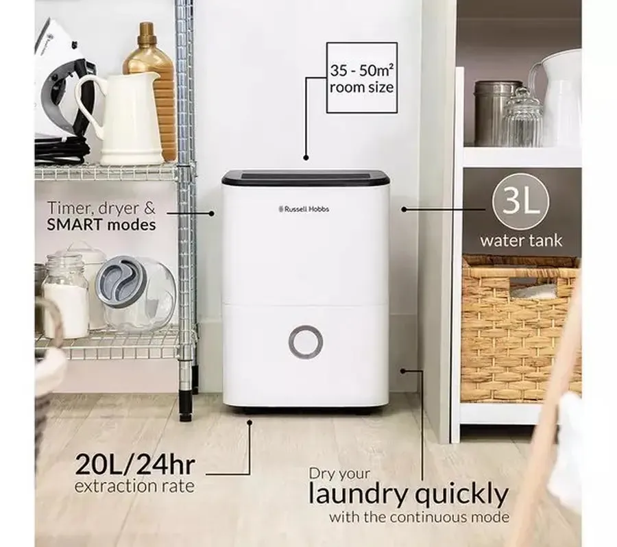 Russell Hobbs RHDH2002 20 Litre Dehumidifier With 3 Litre Water Tank, White