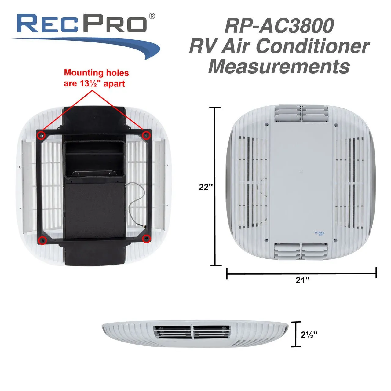 RV Air Conditioner 15K Quiet AC Unit with Heat Pump, Remote Control [RecPro]