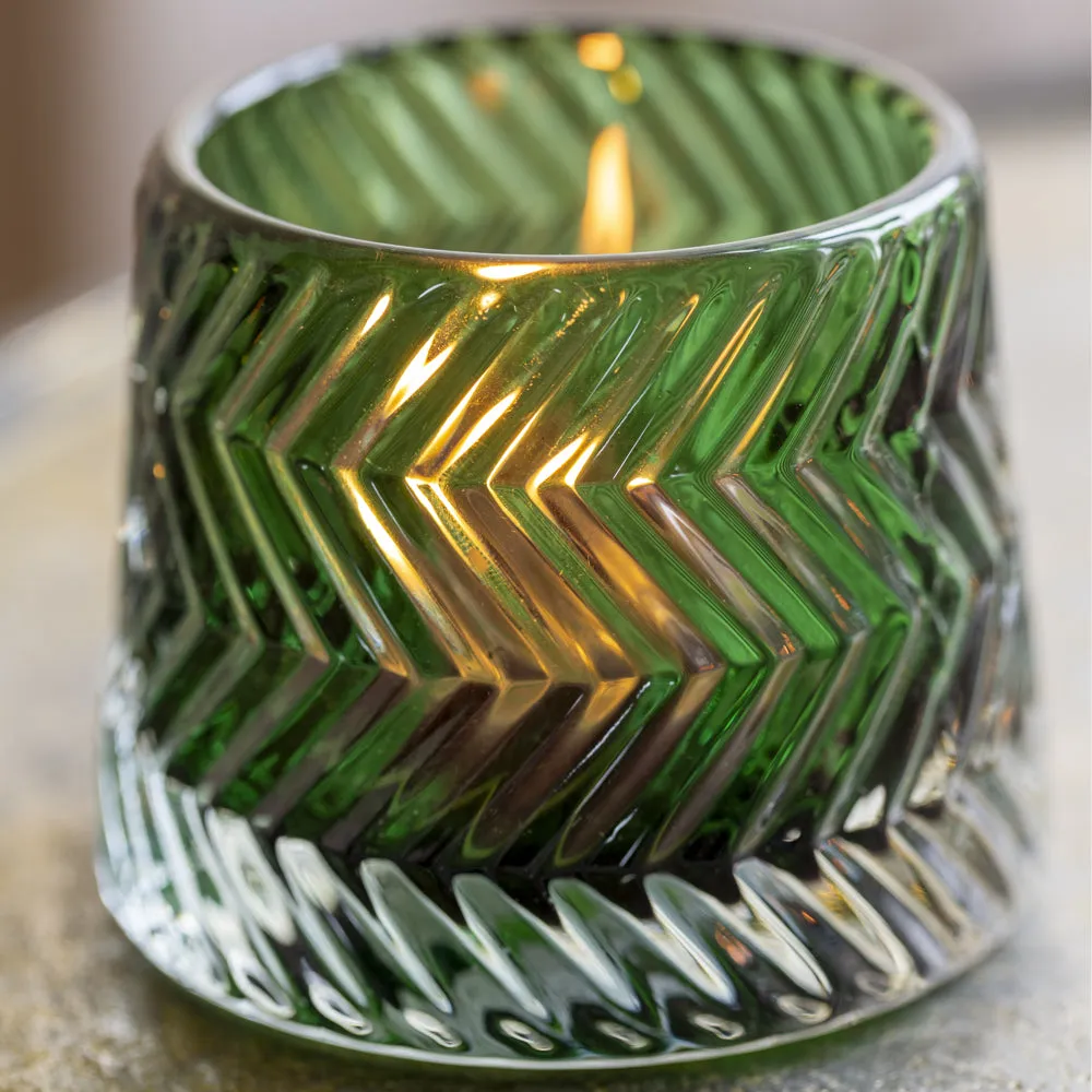 Set of Three Small Decorative Glass Tealight Holders - Green