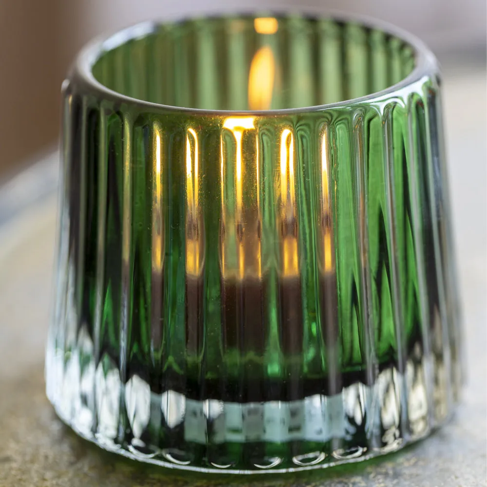 Set of Three Small Decorative Glass Tealight Holders - Green