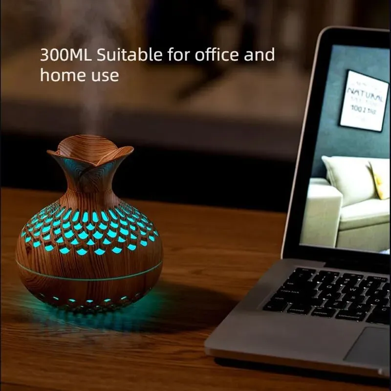 Shubh Empire Wooden Cool Mist Humidifiers Essential Oil Diffuser Aroma Air Humidifier with Led Night Light Colorful Change for Car, Office, Babies, humidifiers for Home, Room-Vase Shape-Multicolour