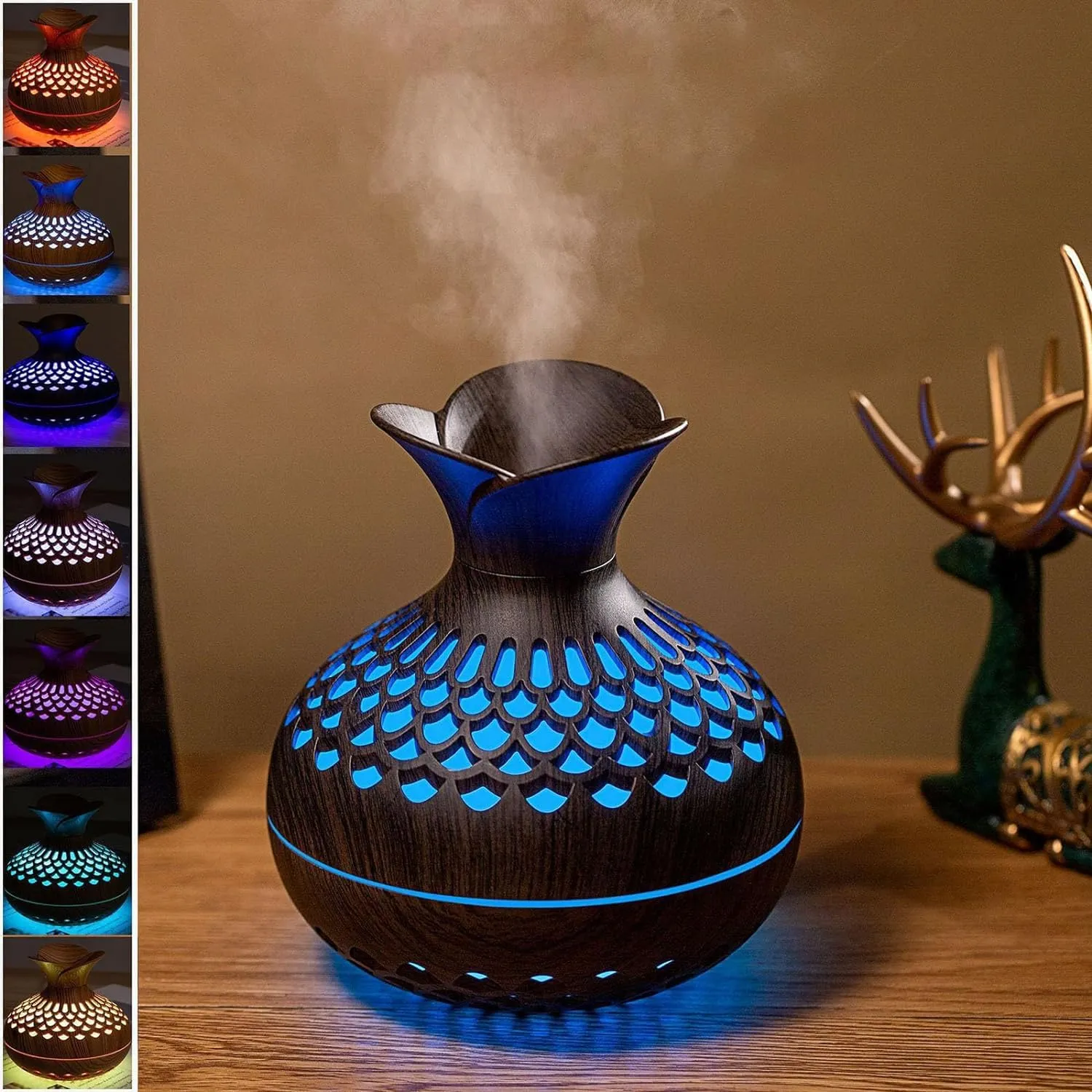 Shubh Empire Wooden Cool Mist Humidifiers Essential Oil Diffuser Aroma Air Humidifier with Led Night Light Colorful Change for Car, Office, Babies, humidifiers for Home, Room-Vase Shape-Multicolour
