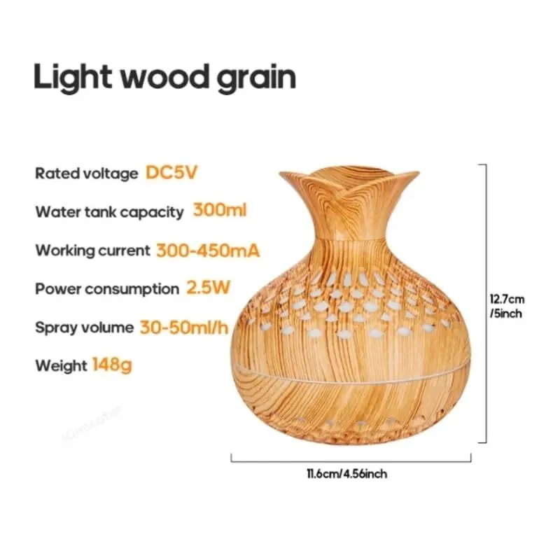 Shubh Empire Wooden Cool Mist Humidifiers Essential Oil Diffuser Aroma Air Humidifier with Led Night Light Colorful Change for Car, Office, Babies, humidifiers for Home, Room-Vase Shape-Multicolour