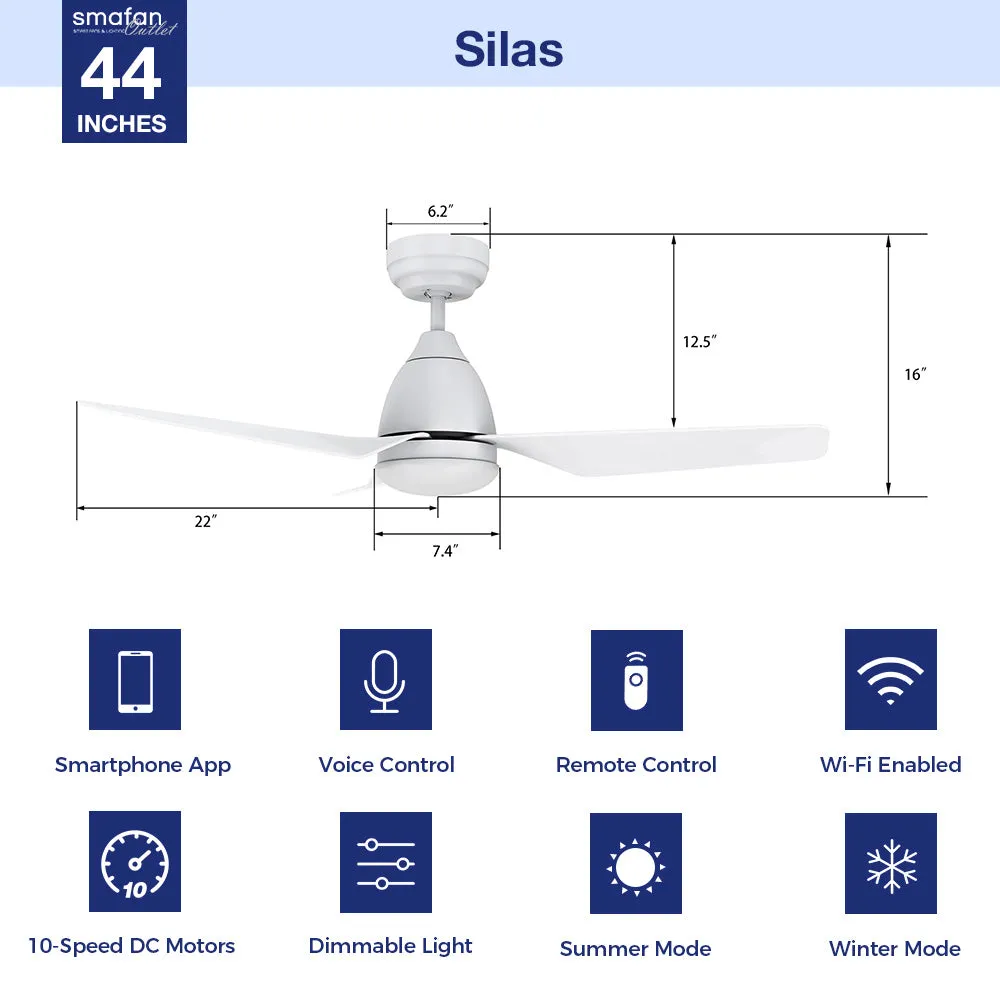 Silas 44 inch Modern Smart Ceiling Fan with Light and Remote
