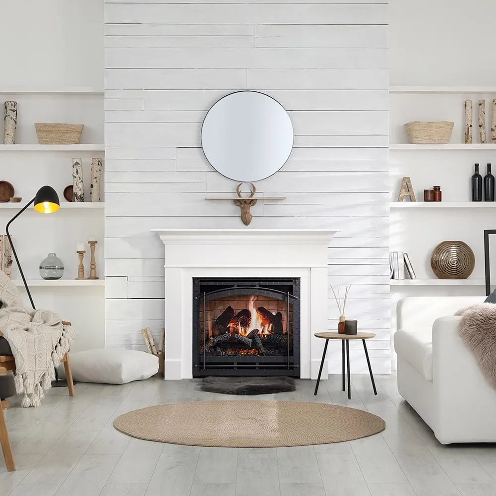 SimpliFire 36-in Inception Firebox with Wescott Mantel & Chateau Forge Decorative Front