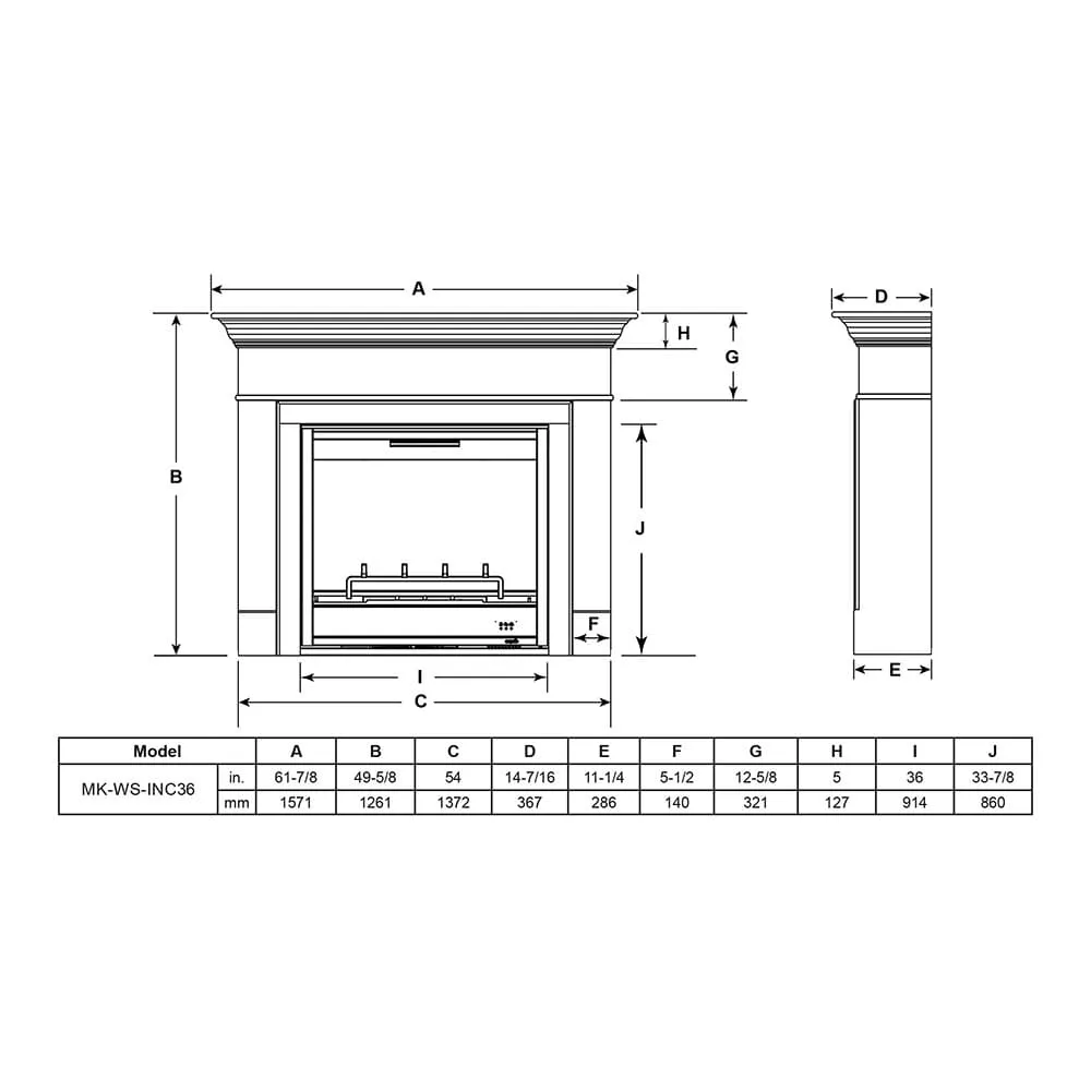 SimpliFire 36-in Inception Firebox with Wescott Mantel & Folio Decorative Front