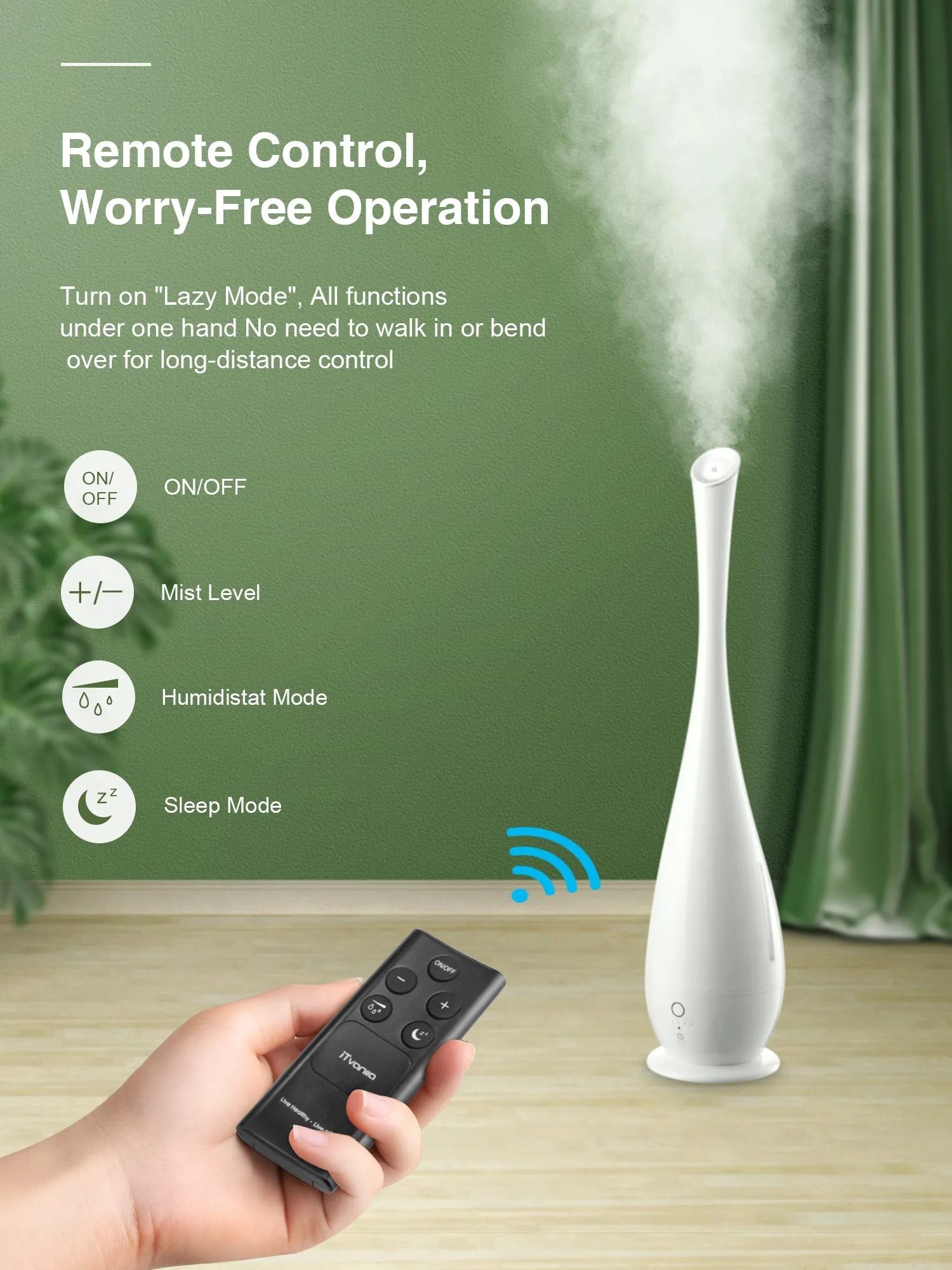 Smart Cool Mist Humidifiers, Large Room Use, 5L Floor, Accurate Humidity Indicator, Intelligent Constant Humidity, Built-in renewable filter, and activated carbon purification