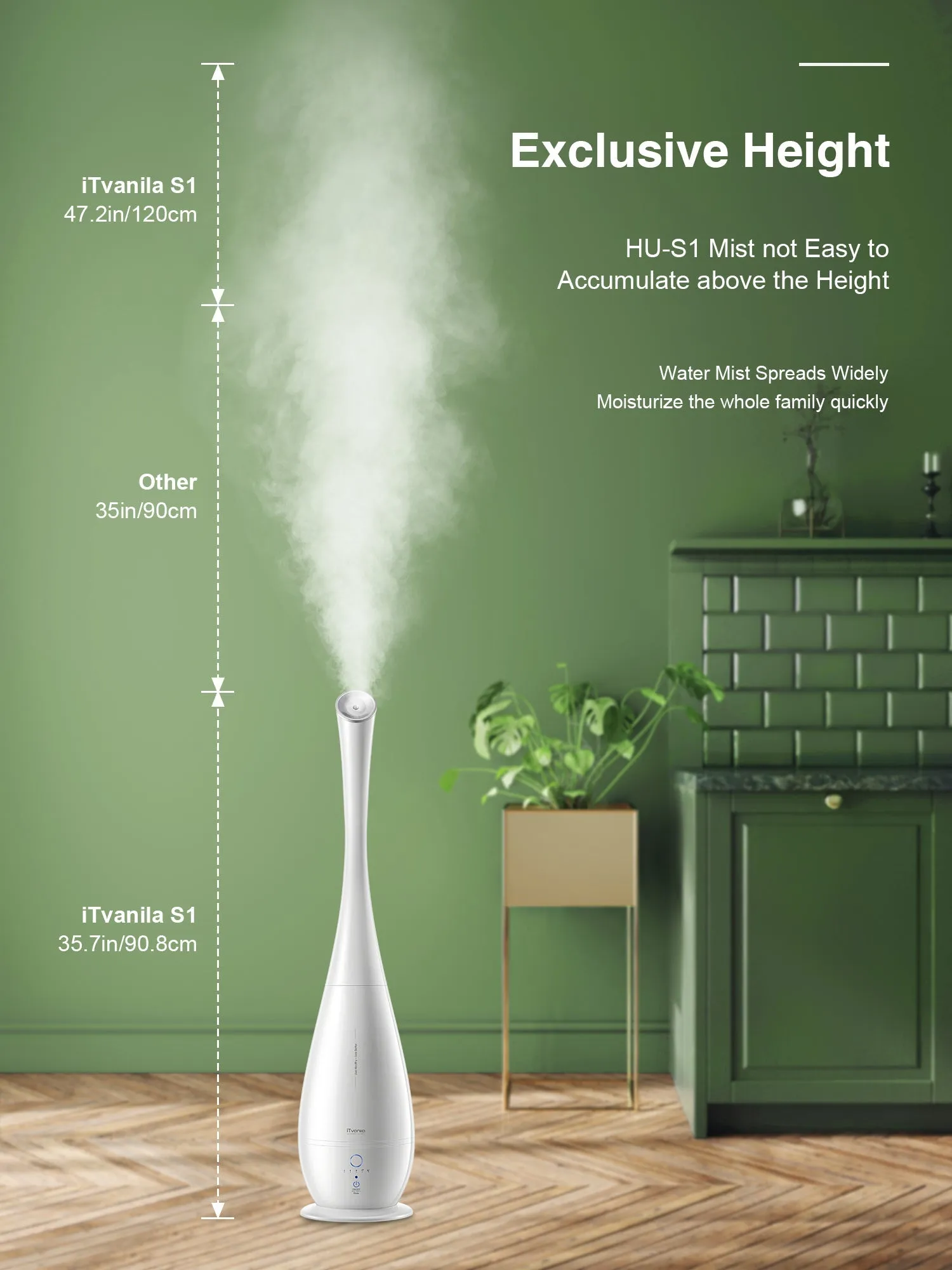 Smart Cool Mist Humidifiers, Large Room Use, 5L Floor, Accurate Humidity Indicator, Intelligent Constant Humidity, Built-in renewable filter, and activated carbon purification