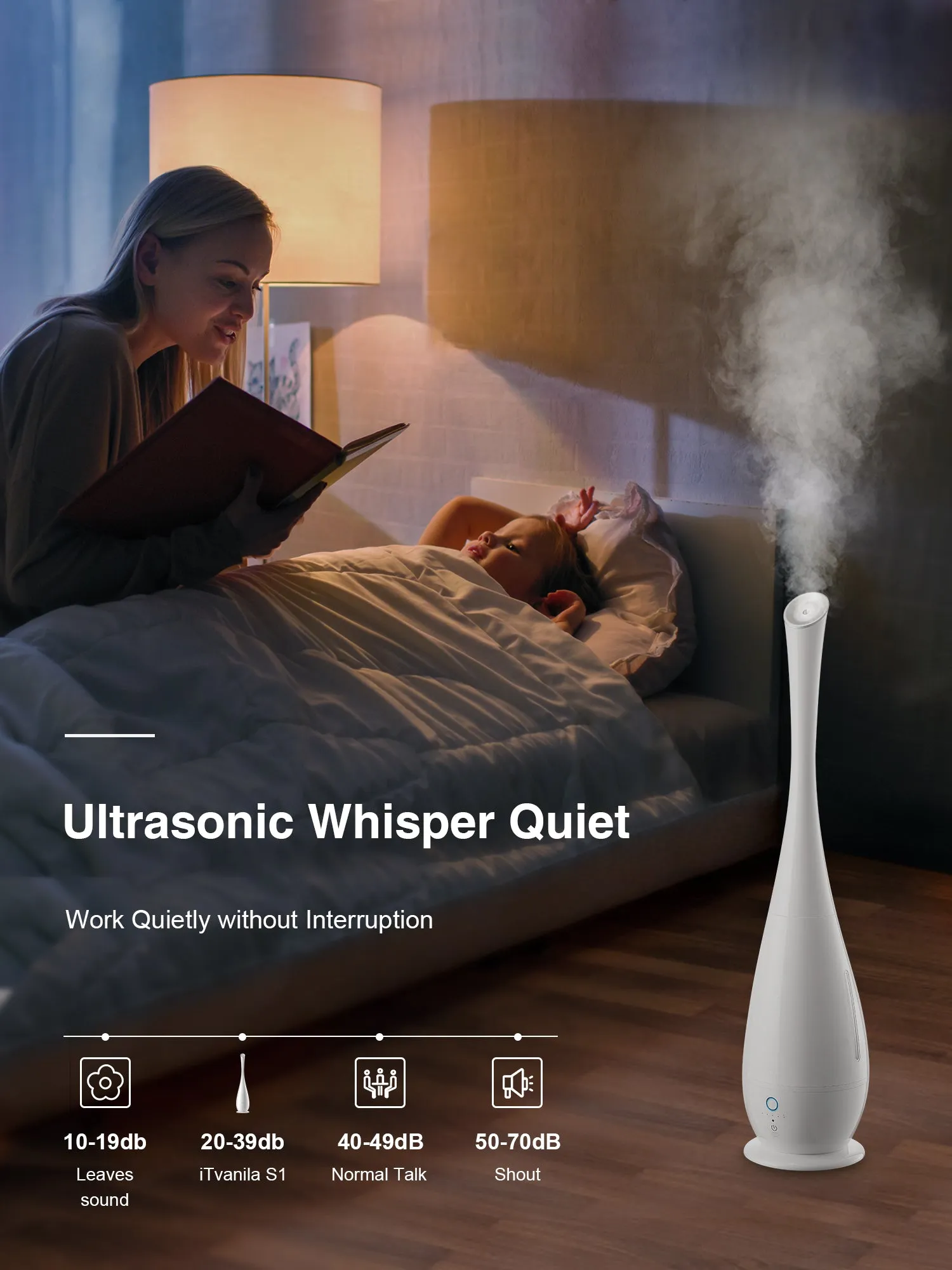 Smart Cool Mist Humidifiers, Large Room Use, 5L Floor, Accurate Humidity Indicator, Intelligent Constant Humidity, Built-in renewable filter, and activated carbon purification